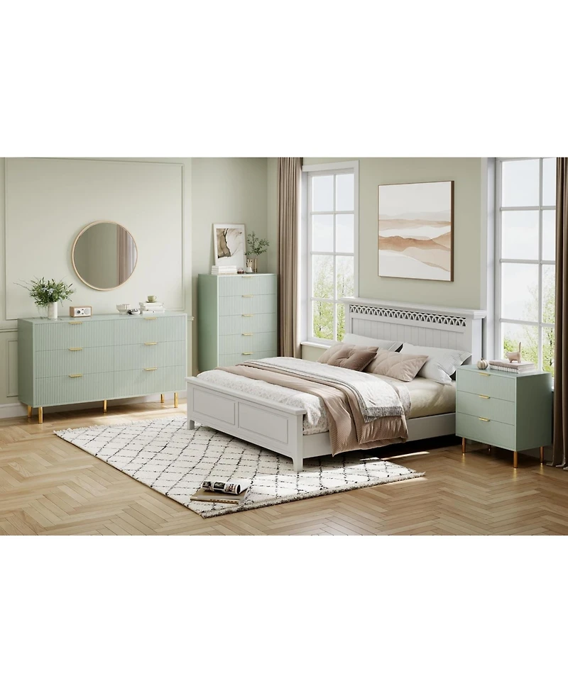 gaomon 6-Drawer Modern Green Dresser, Gold Handle, Wide Double Chest, Large Drawer Storage Organizer for Bedroom, Living Room, Entryway