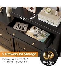 gaomon White 5 Drawer Modern Tall Nightstand, Deep Drawers, Nickel Round Handle, Chest Organizer for Bedroom