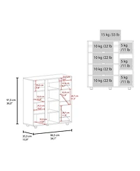 Fm Furniture Gitano Shoe Storage Cabinet, 2 Doors, 8 Enclosed Shelves, 3 Open Side Shelves, Freestanding Design, Entryway or Bedroom Use