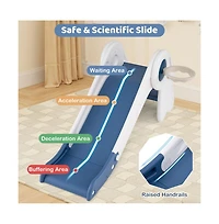 Hongge Kids Indoor Playground with Folding Slide Climber and Basketball Hoop