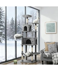 Aostirmotor 80" Tall Cat Tree for Multiple Cats with Condos, Hammocks & Scratching in Dark Grey