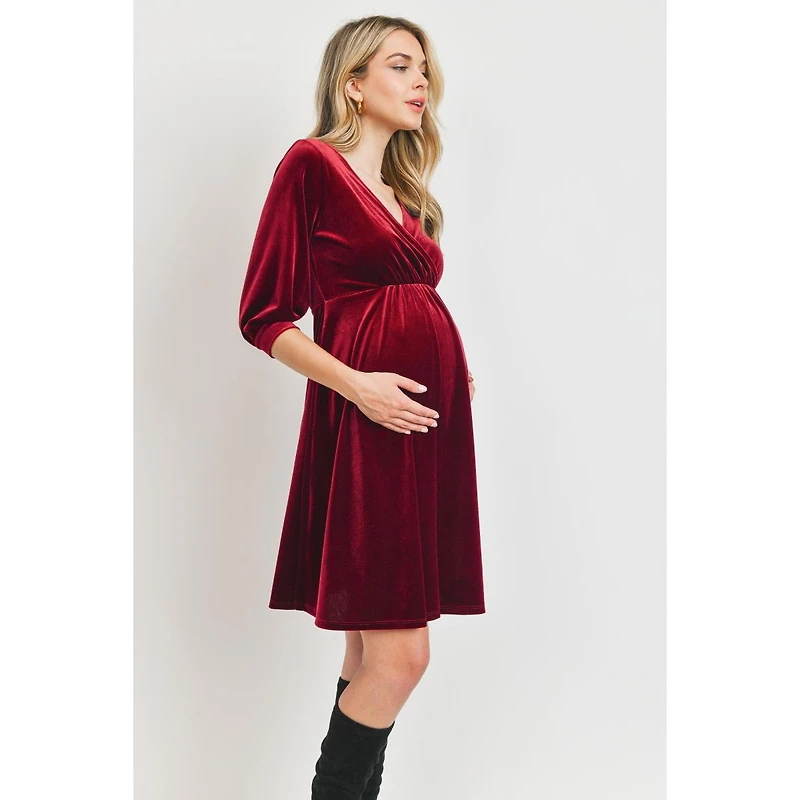 Hello Miz Maternity Velvet V Neck Wrap Nursing Dress