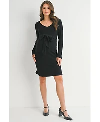 Hello Miz Maternity Ribbed Knit Tie-Front V Neck Dress