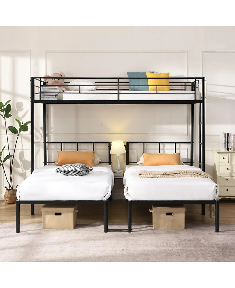 Boyel Living Twin Over Twin Over Twin Metal Triple Bunk Bed with Vertical Ladder and Safety Rails