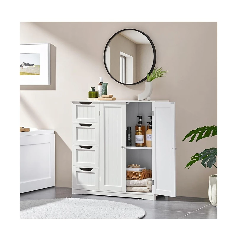 Yaheetech Bathroom Storage Cabinet with 4 Drawers and Double Doors