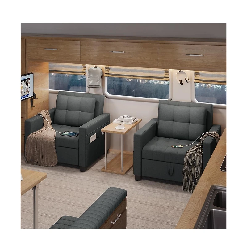 Yaheetech 3-in-1 Convertible Sleeper Chair Bed with Adjustable Backrest