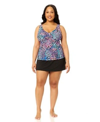 Island Escape Plus Size V Neck Monterey Tankini Top Skirt
