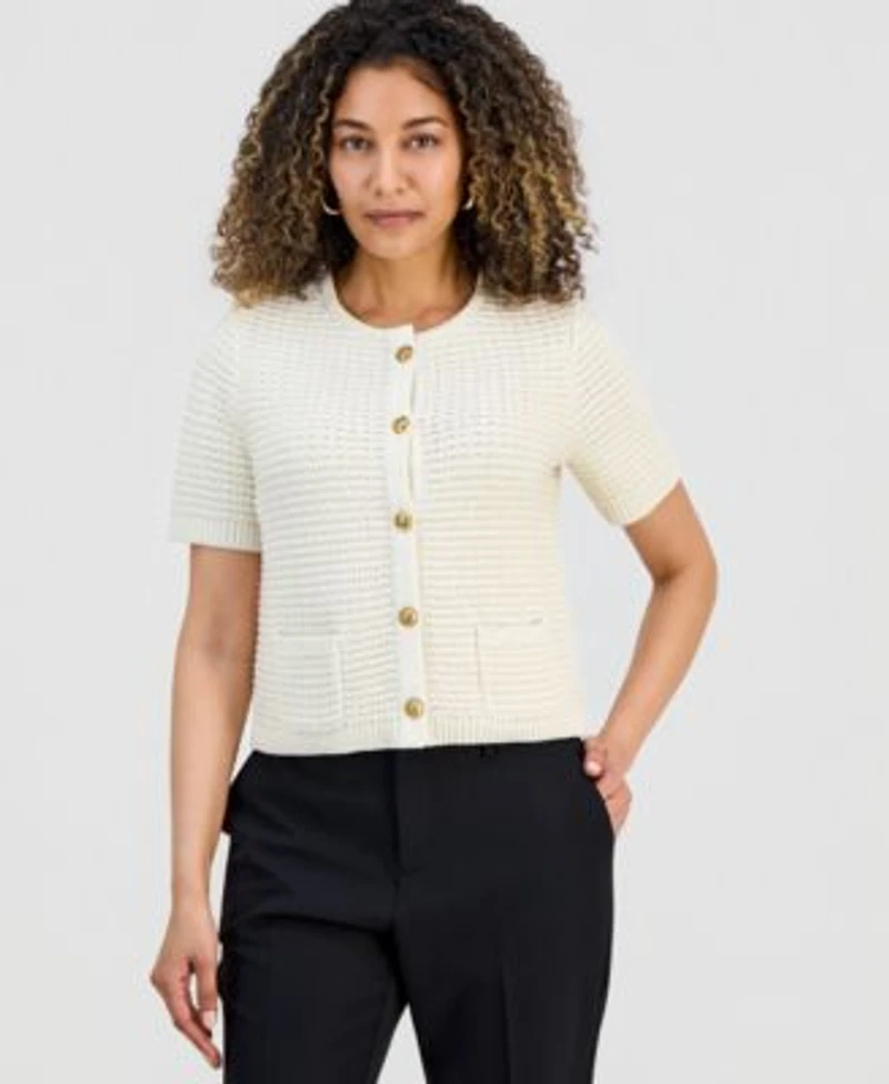 I.N.C. International Concepts Petite Short Sleeve Cardigan Mid Rise Slim Trousers Macys Exclusive
