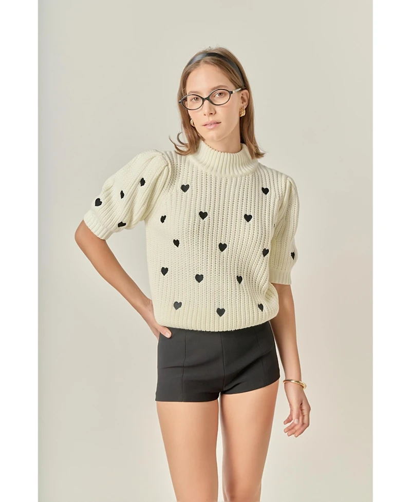 Women's Heart Shape Embroidery Sweater