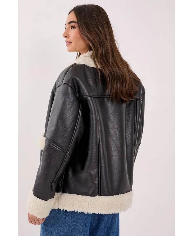 Nasty Gal Women's Borg Bonded 80s Aviator Jacket