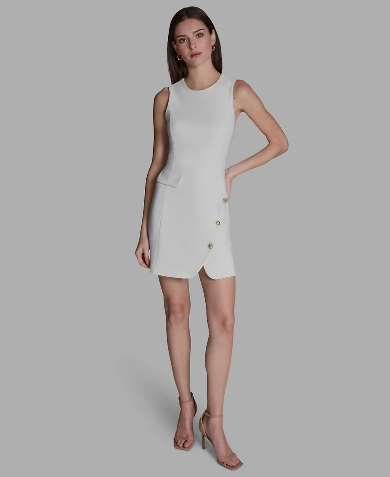 Bcbg Women's Crewneck Twill Asymmetrical Sheath Dress