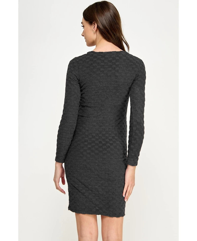 Hello Miz Maternity Round Neck Long Sleeve Textured Knit Dress