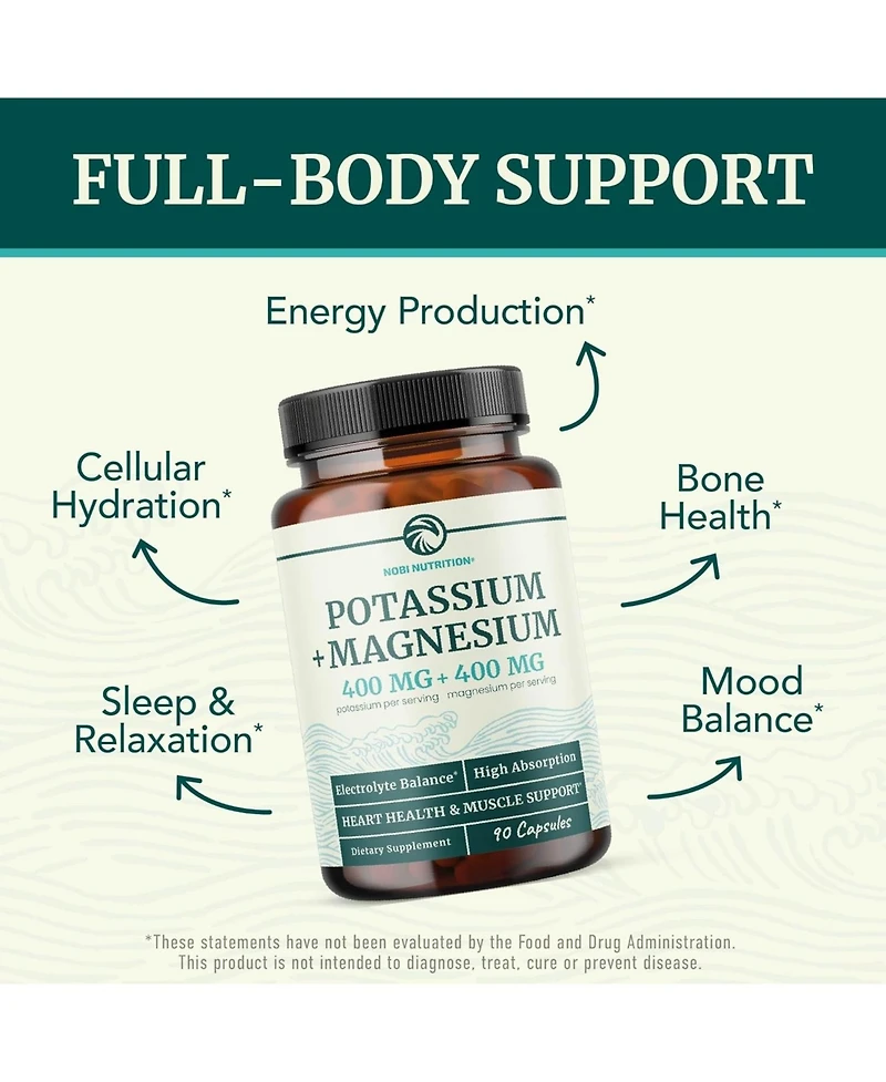 Nobi Nutrition Potassium Magnesium Capsules, 90ct
