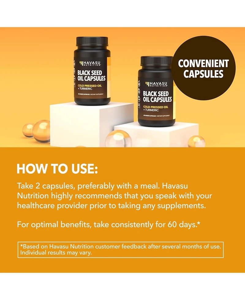 Havasu Nutrition Black Seed Oil + Turmeric Liquid Capsules, 60ct
