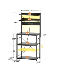Aheaplus 23.6'' Wide Mdf/Metat Small Microwave Stand 5-Tier Bakers Rack with Power Outlet and Led Light