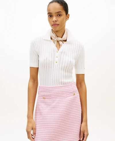 Tommy Hilfiger Women's Pointelle Rib Short-Sleeve Polo Sweater