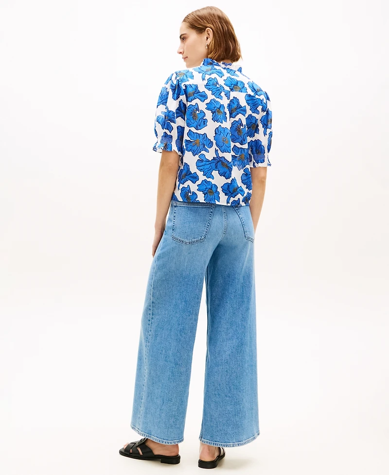 Tommy Hilfiger Women's Pin Tuck Cambric Short-Sleeve Blouse Top