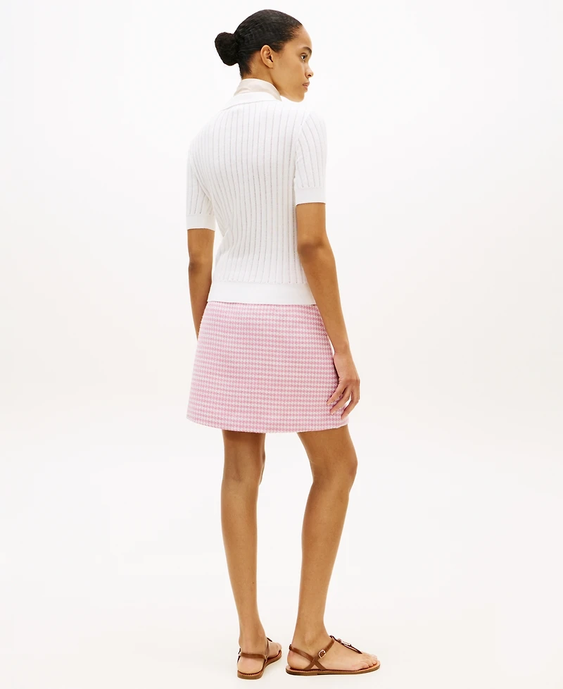 Tommy Hilfiger Women's Pointelle Rib Short-Sleeve Polo Sweater