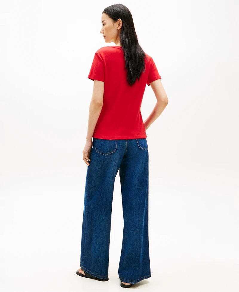 Tommy Hilfiger Women's Rib Slim V-Neck Short-Sleeve T-Shirt