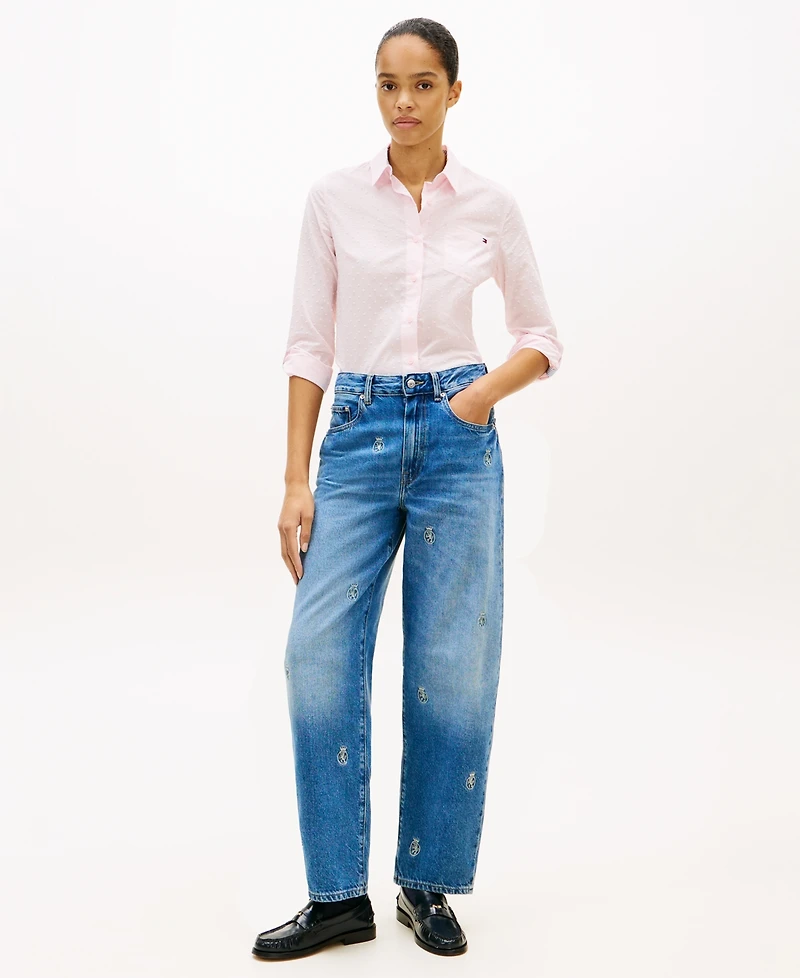 Tommy Hilfiger Women's Clip Dot Roll-Tab Collared Shirt