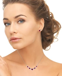 Macy's 2-Pc. Lab Grown Pink Sapphire (3.58 ct. t.w.) & White Sapphire (1.36 ct. t.w.) Graduated Heart Necklace with Earrings Set in Sterling Silver