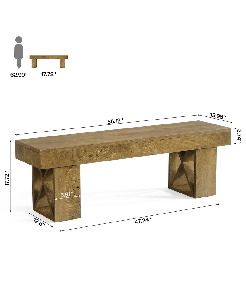 Tribesigns 55-Inch Extra Long Dining Bench, Farmhouse Wooden Entryway Bench, Indoor End of Bed Stool, Brown