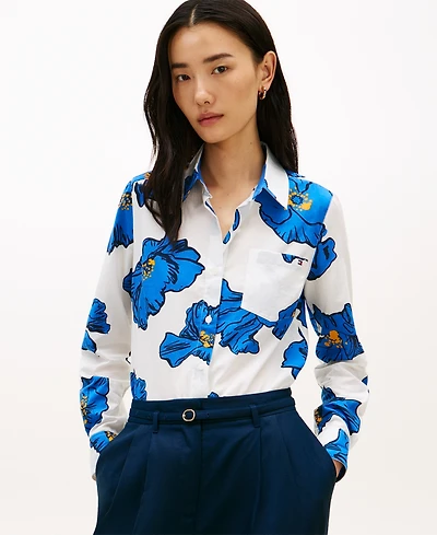 Tommy Hilfiger Women's Printed Button-Front Roll-Tab Shirt