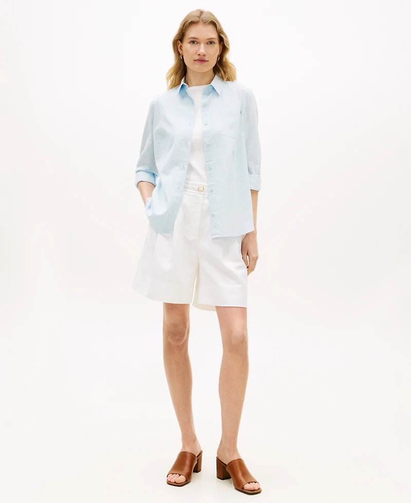 Tommy Hilfiger Women's Roll-Tab Sleeve Collared Shirt