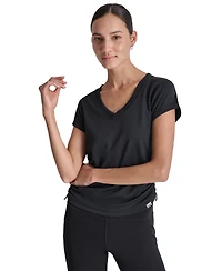 Dkny Sport Women's Ruched Side Seams V-Neck Tech T-Shirt