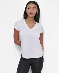 Dkny Sport Women's Ruched Side Seams V-Neck Tech T-Shirt