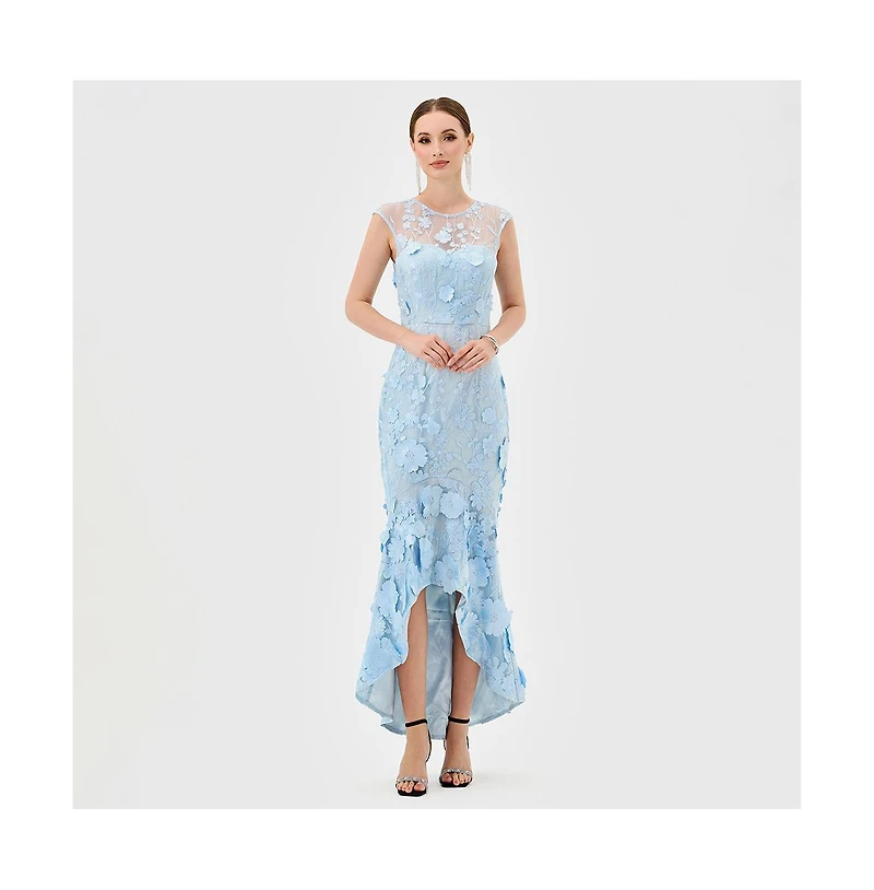 Bariano Women's Freyja Cap Sleeve Hi Lo Midi