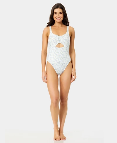 California Waves Women's Ditsy Wide Rib Tunneled One-Piece Swimsuit