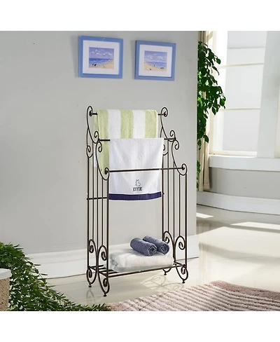 Kings Brand Furniture Pewter Metal Towel Racks for Bathroom with Shelf - 3 Long, Sturdy, Versatile & Modern Towel Rack with Storage Shelf