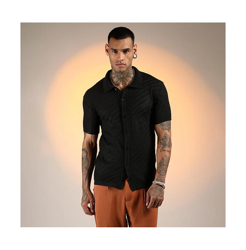 Campus Sutra Men's Tilted-Knit Shirt