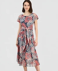 Robbie Bee Women's Short-Sleeve Tie-Front Midi Dress