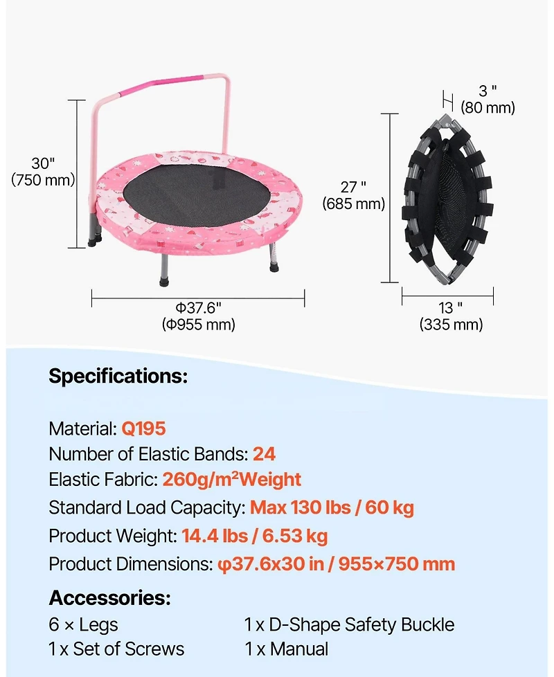Mecale Kids Trampoline, 36", Foldable Indoor/Outdoor Mini Rebounder w/ Handle, for Ages 3+