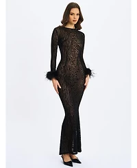 Miss Circle Women's Patricia Black Leopard Burnout Velvet Mesh Backless Maxi Dress