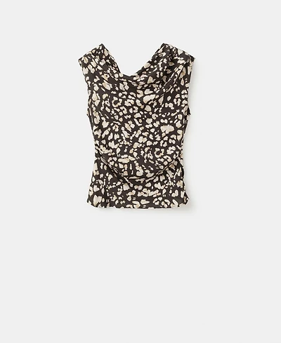 Mango Women's Draped Animal-Print Top