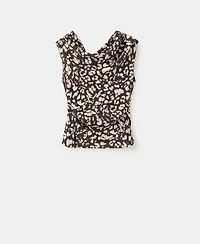 Mango Women's Draped Animal-Print Top