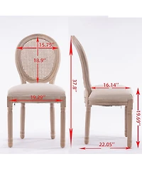 Boyel Living French Style Solid Wood Frame Linen Fabric Rattan Back Dining Chair,Set of 2,Cream