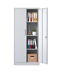 Boyel Living 71" Metal Storage Cabinet – Lockable doors, 4 shelves, ideal for garage, office, classroom, or pantry organization.