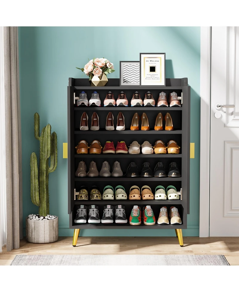 Tribesigns Shoe Cabinet with Doors, 6-Tier Storage Adjustable Shelves, Wooden Shoes Rack Organizer for Entryway, Hallwa