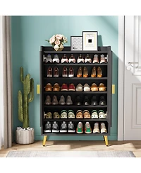 Tribesigns Shoe Cabinet with Doors, 6-Tier Storage Adjustable Shelves, Wooden Shoes Rack Organizer for Entryway, Hallwa
