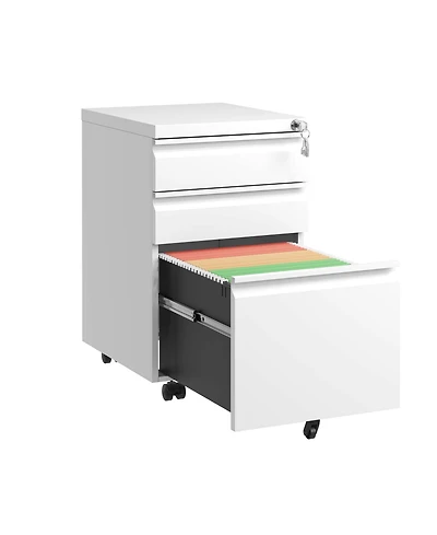 Boyel Living 3 Drawer Mobile File Cabinet with Lock, Metal Filing Cabinets for Home Office Organizer Letters/Legal/A4, Fully Assembled, White