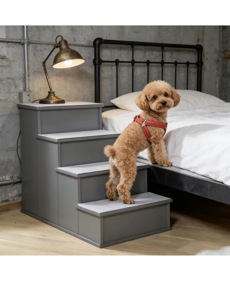 Aostirmotor Small Dog Steps Pet Stairs for Bed and Sofa in Grey