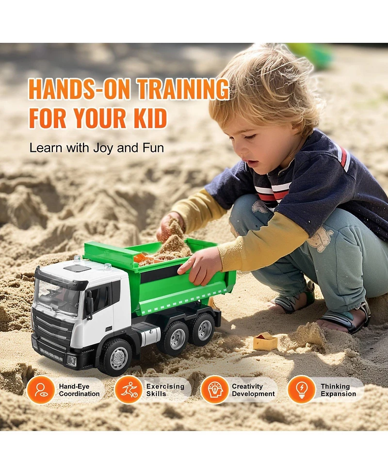 Slickblue Rc Dump Truck Toy, 9-Channel 1:18 Scale, Remote Control Dump Truck Rc Construction Vehicle Truck Toy