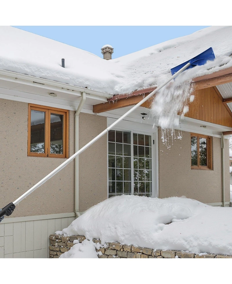 Mecale Snow Roof Rake, 24" Pp Blade, 3.8-18.2 ft Adjustable, Wheels, Non-Slip Handle, Roof Snow Scraper