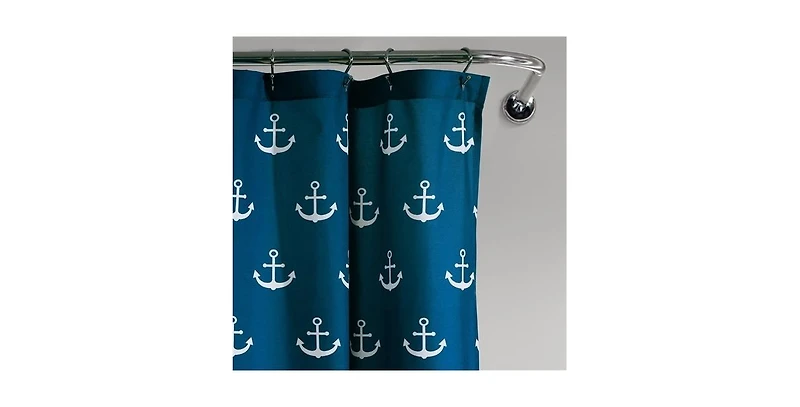 Slickblue Navy White Anchor Pattern Polyester Shower Curtain, 72-Inch