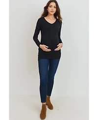 Hello Miz Maternity Casual Side Ruched Long Sleeve Top