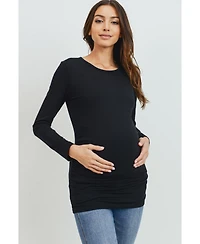 Hello Miz Maternity Casual Long Sleeve Side Ruched Crewneck Top